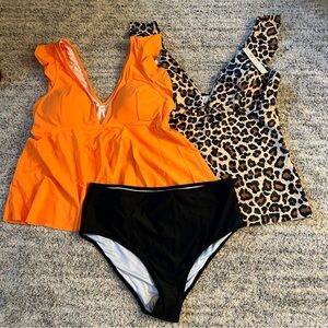 Beachsissi Tankini with two tops. NWT orange/leopard XL